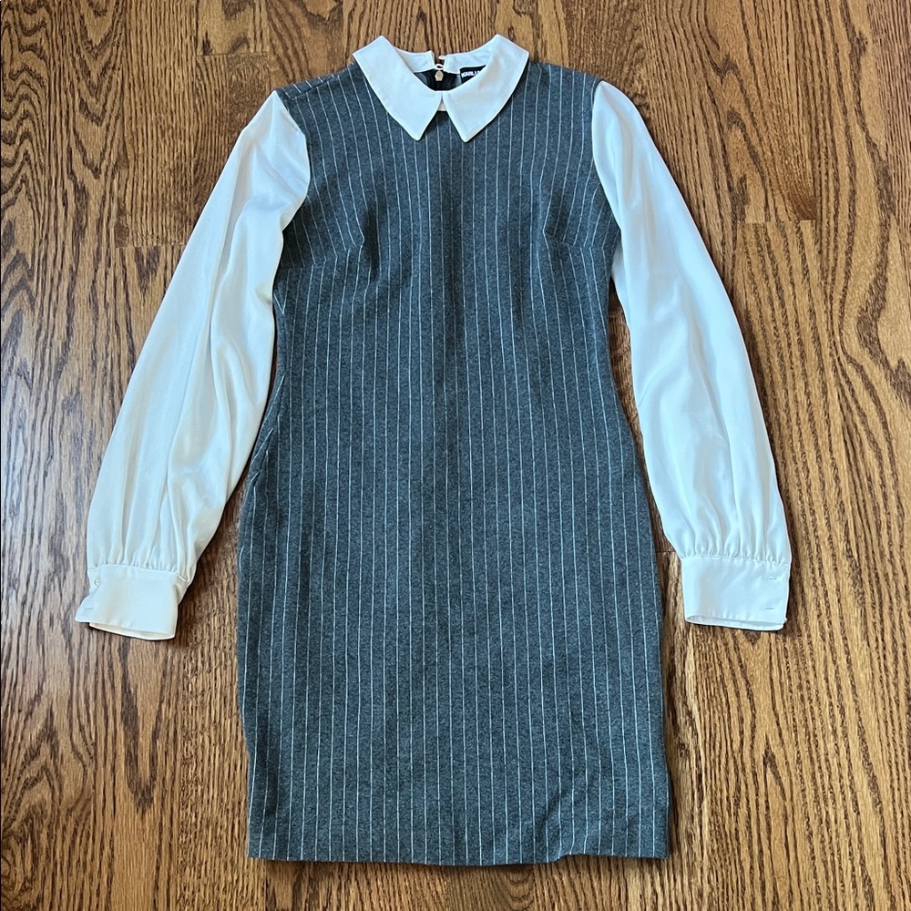 Karl Lagerfeld Gray Pinstripe Dress with White Collar